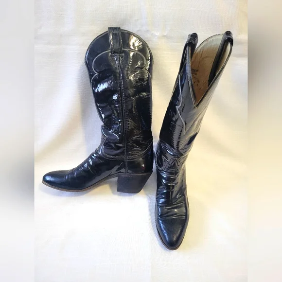 Vtg. Tony Lama Black Patent Leather Cowboy Boots size 6A